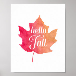 Autumn Leaves Hello Fall Typography Quote Poster