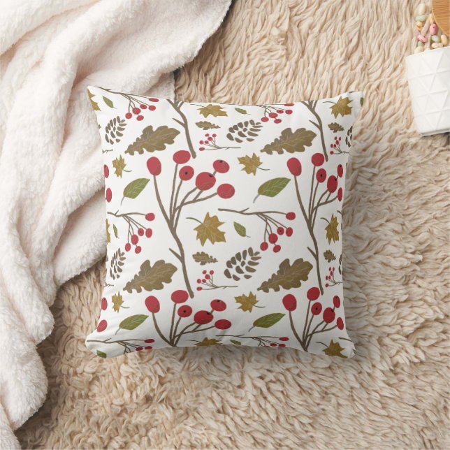 Autumn leaves holly foliage fall colour pattern cushion (Blanket)