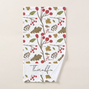 Autumn leaves holly Thankful fall colour pattern Bath Towel Set