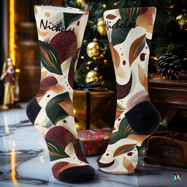 Autumn Leaves in Burgundy, Green, and Mustard Socks (Creator Uploaded)