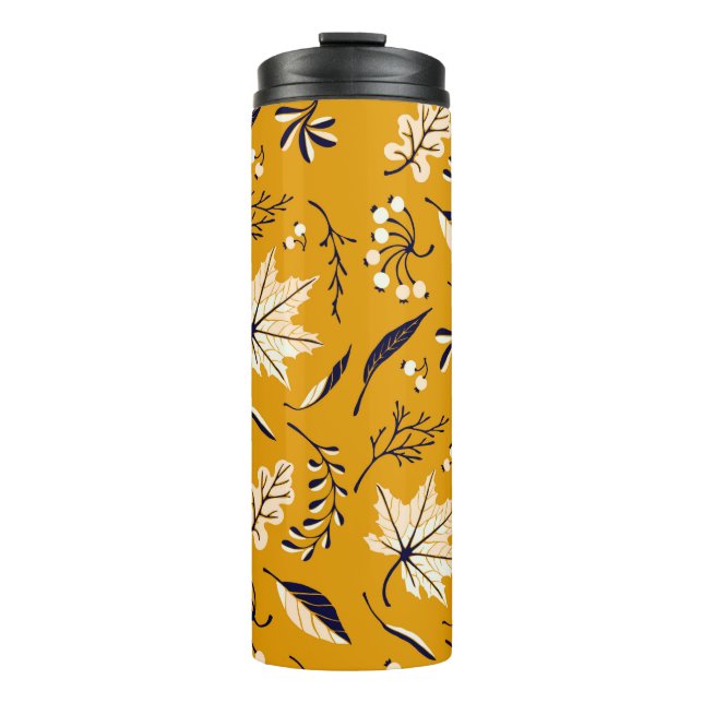 Autumn leaves in cartoon style seamless pattern thermal tumbler (Front)