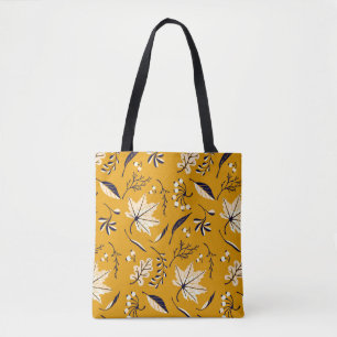 Autumn leaves in cartoon style seamless pattern tote bag