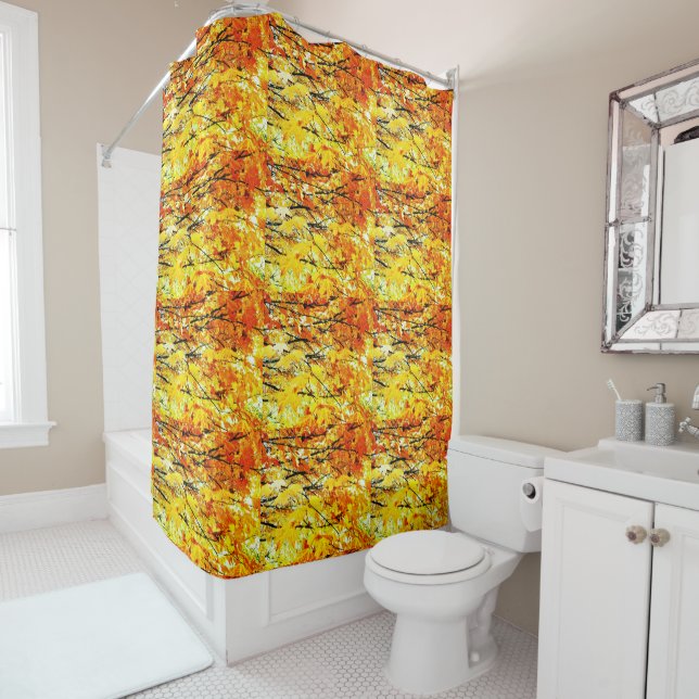 Autumn Leaves in Gold and Orange Shower Crutain Curtain (In Situ)