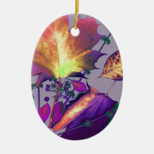 Autumn Leaves in Lilac Ceramic Ornament