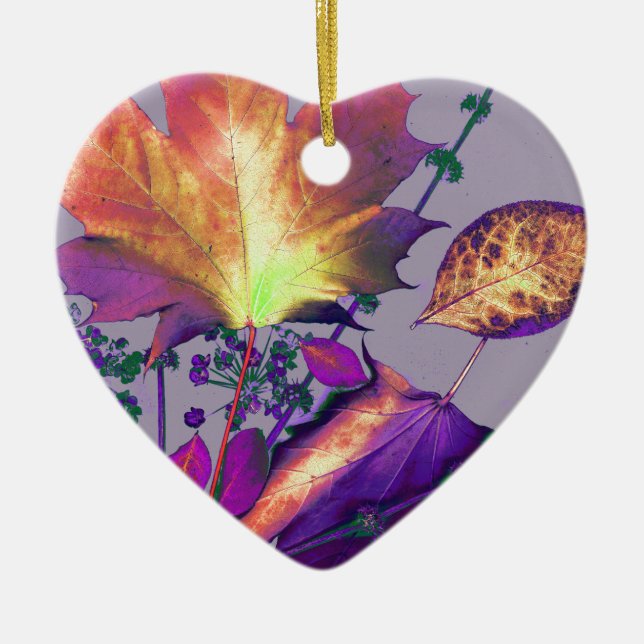 Autumn Leaves in Lilac Ceramic Ornament (Front)
