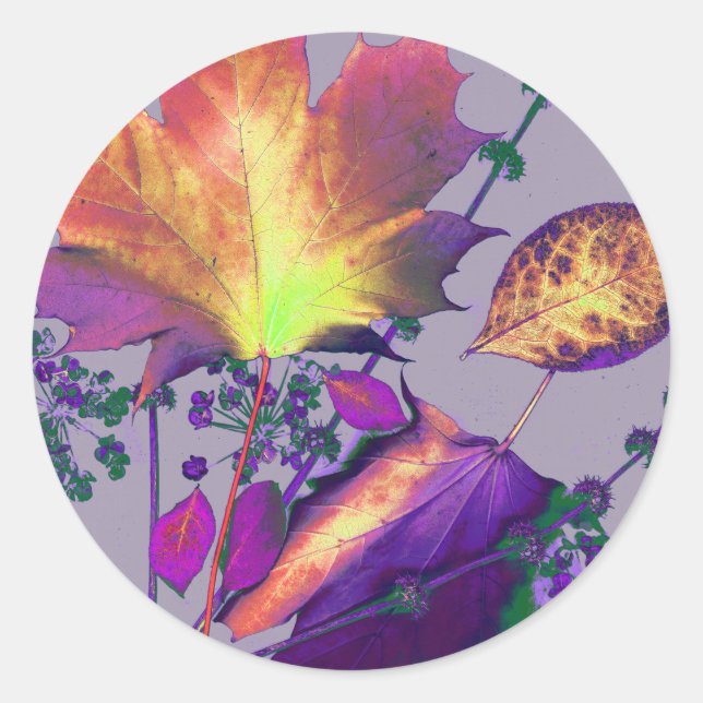 Autumn Leaves in Lilac Classic Round Sticker (Front)