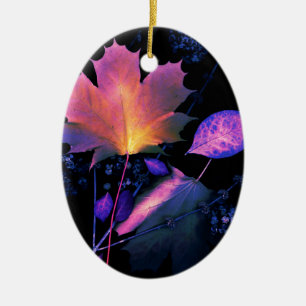 Autumn Leaves in Neon Ceramic Ornament