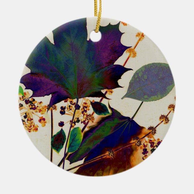Autumn Leaves in Royal Colours Ceramic Ornament (Front)