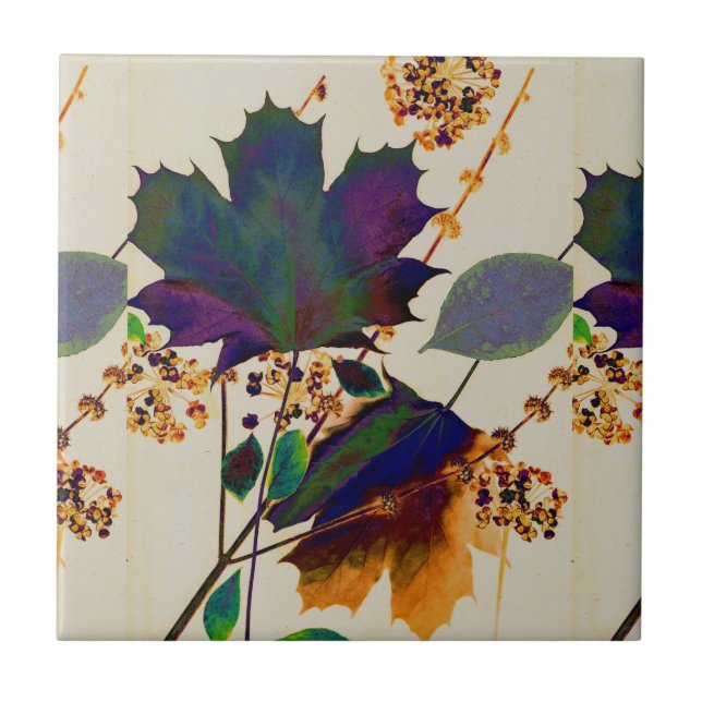 Autumn Leaves in Royal Colours Ceramic Tile (Front)