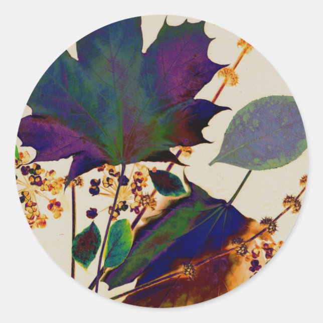 Autumn Leaves in Royal Colours Classic Round Sticker (Front)