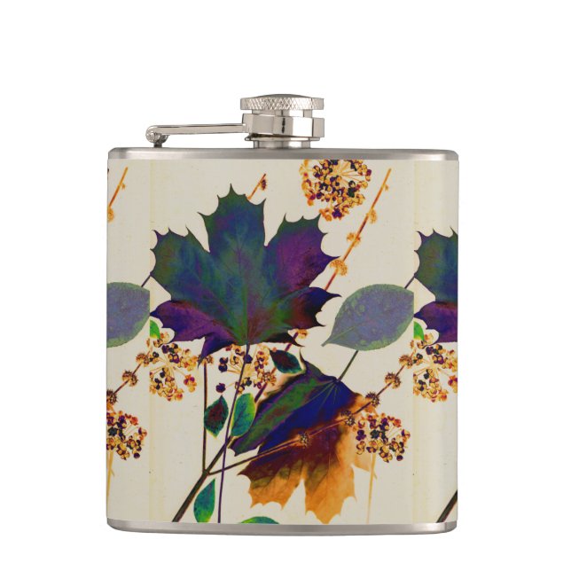 Autumn Leaves in Royal Colours Hip Flask (Front)