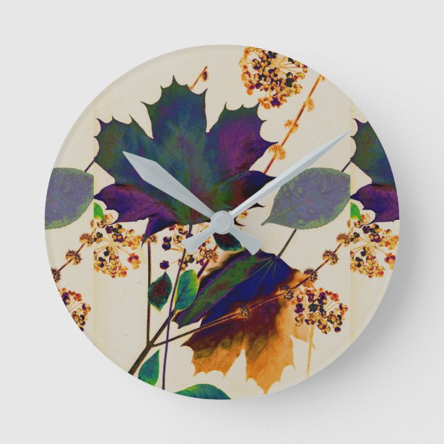 Autumn Leaves in Royal Colours Round Clock (Front)
