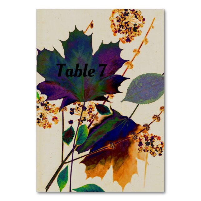 Autumn Leaves in Royal Colours Table Number (Front)
