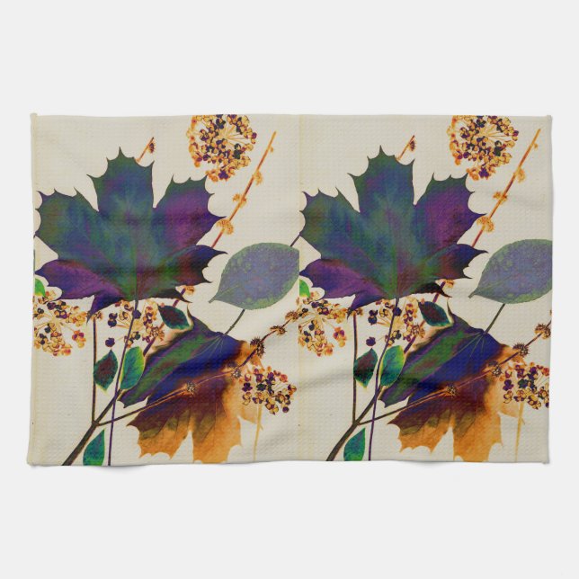 Autumn Leaves in Royal Colours Tea Towel (Horizontal)