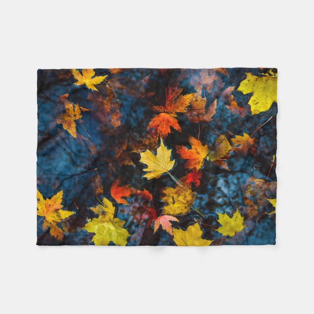 Autumn Leaves in Water Scene Fleece Blanket (Front (Horizontal))