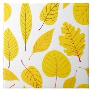 Autumn leaves in yellow ceramic tile
