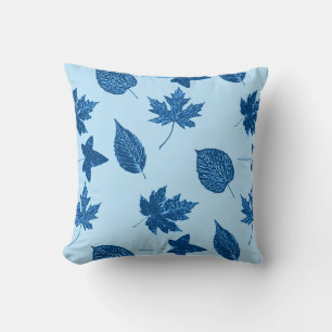 Autumn leaves - indigo and pale blue cushion