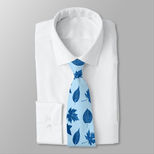 Autumn leaves - indigo and pale blue tie (Tied)