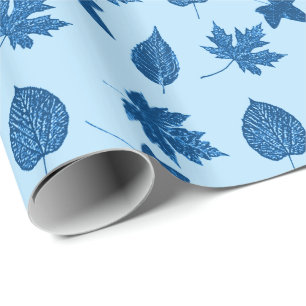 Autumn leaves - indigo and pale blue wrapping paper