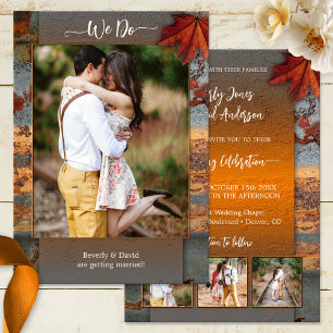 Autumn Leaves Industrial Wedding Photo Invitation