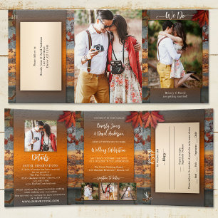 Autumn Leaves Industrial Wedding Tri-Fold Invitation