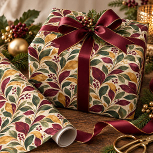 Autumn Leaves Jeweltones Wrapping Paper