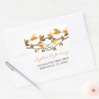 Autumn Leaves Knotted Love Trees Whimsical Wedding Square Sticker