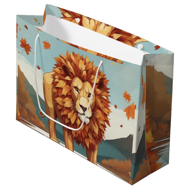 Autumn Leaves Male Lion Large Gift Bag (Front Angled)