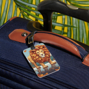 Autumn Leaves Male Lion Luggage Tag