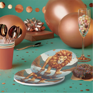 Autumn Leaves Male Lion Paper Plate