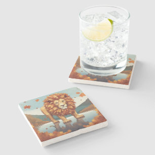 Autumn Leaves Male Lion Stone Coaster