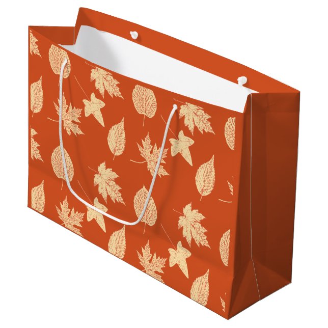 Autumn leaves - mandarin orange large gift bag (Front Angled)