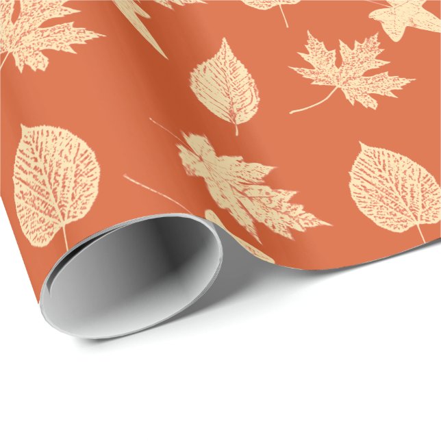 Autumn leaves - mandarin orange wrapping paper (Roll Corner)
