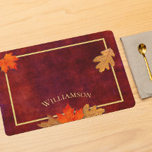 Autumn Leaves Maroon Personalised Placemat
