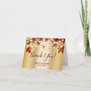 Autumn Leaves Modern Gold Fall Wedding Thank You