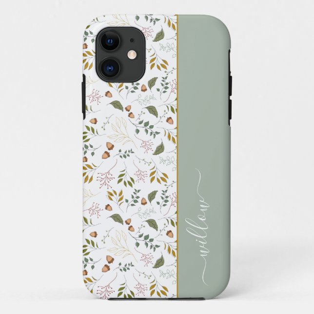 Autumn Leaves Monogram Name Modern Case-Mate iPhone Case (Back)