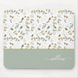 Autumn Leaves Monogram Name Modern Mouse Pad
