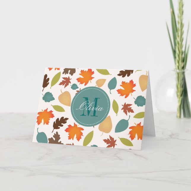 Autumn Leaves Monogram Personalised Note Cards (Front)
