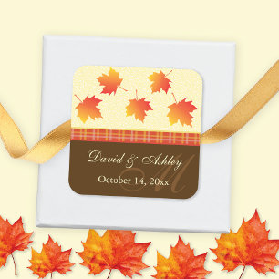 Autumn Leaves Monogram Wedding Square Sticker