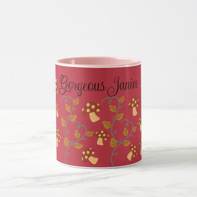 Autumn Leaves Mushroom Mug with editable name (Center)