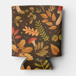 Autumn Leaves Mushrooms Vintage Pattern Can Cooler