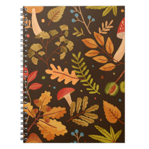Autumn Leaves Mushrooms Vintage Pattern Notebook