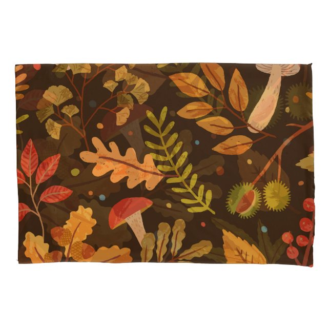 Autumn Leaves Mushrooms Vintage Pattern Pillowcase (Front)