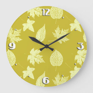 Autumn leaves - mustard and light yellow large clock