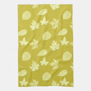 Autumn leaves - mustard and light yellow tea towel