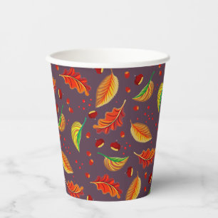 Autumn Leaves Nuts Chestnuts Pattern Elegant Fall Paper Cups