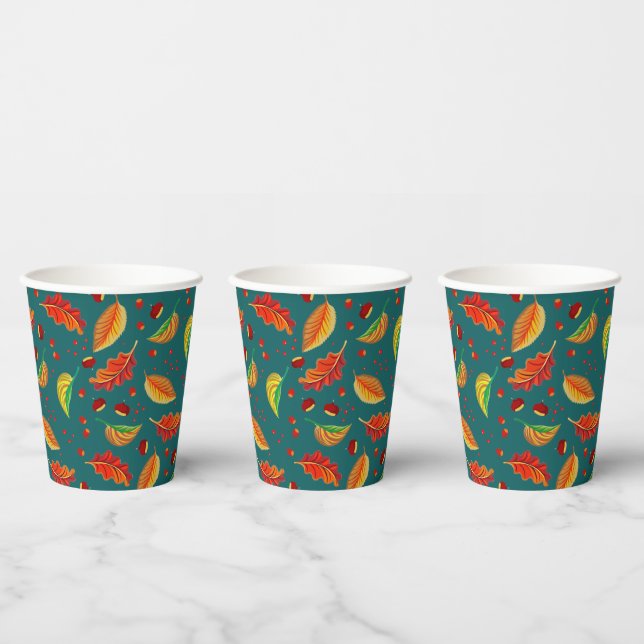  Autumn Leaves Nuts Chestnuts Pattern Elegant Fall Paper Cups (Multi)