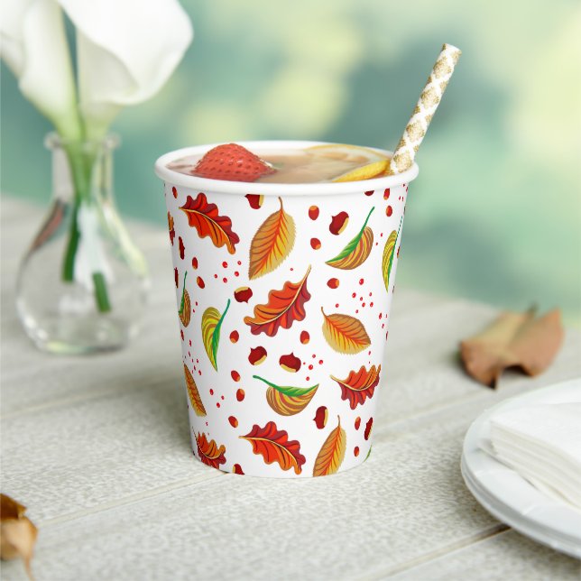  Autumn Leaves Nuts Chestnuts Pattern Elegant Fall Paper Cups (Insitu)
