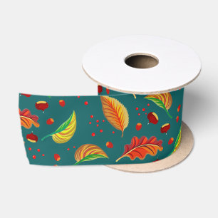  Autumn Leaves Nuts Chestnuts Pattern Elegant Fall Satin Ribbon