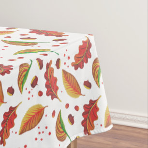 Autumn Leaves Nuts Chestnuts Pattern Elegant Fall Tablecloth